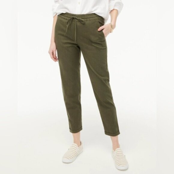 J. CREW FACTORY OLIVE GREEN LINEN DRAWSTRING STRAIGHT ANKLE PANTS - SIZE… - Picture 2 of 14